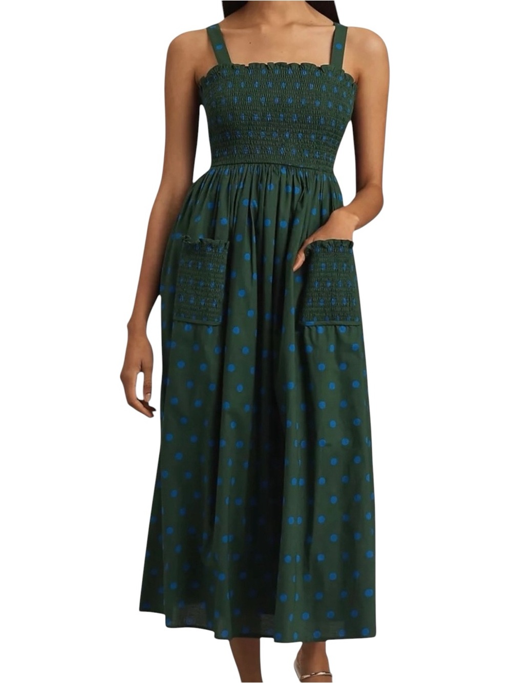 NWT Pinnacle X Anthropologie Cotton Poplin Polka Dot Cami Bodice Midi Dress